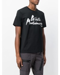 schwarzes und weißes bedrucktes T-Shirt mit einem Rundhalsausschnitt von White Mountaineering