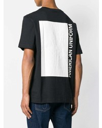 schwarzes und weißes bedrucktes T-Shirt mit einem Rundhalsausschnitt von Calvin Klein Jeans