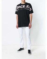 schwarzes und weißes bedrucktes T-Shirt mit einem Rundhalsausschnitt von Versace Jeans