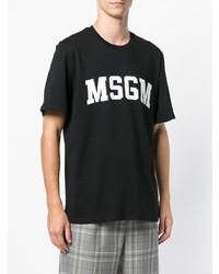 schwarzes und weißes bedrucktes T-Shirt mit einem Rundhalsausschnitt von MSGM