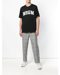 schwarzes und weißes bedrucktes T-Shirt mit einem Rundhalsausschnitt von MSGM