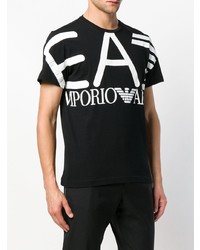 schwarzes und weißes bedrucktes T-Shirt mit einem Rundhalsausschnitt von Ea7 Emporio Armani