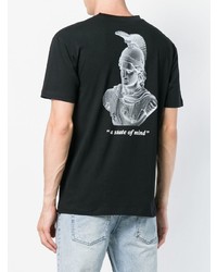 schwarzes und weißes bedrucktes T-Shirt mit einem Rundhalsausschnitt von McQ Alexander McQueen