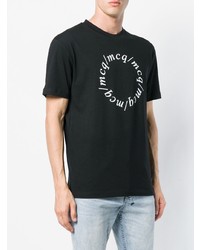 schwarzes und weißes bedrucktes T-Shirt mit einem Rundhalsausschnitt von McQ Alexander McQueen