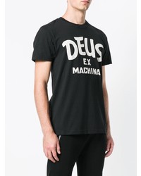 schwarzes und weißes bedrucktes T-Shirt mit einem Rundhalsausschnitt von Deus Ex Machina