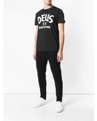 schwarzes und weißes bedrucktes T-Shirt mit einem Rundhalsausschnitt von Deus Ex Machina