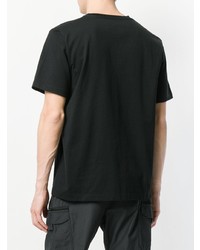 schwarzes und weißes bedrucktes T-Shirt mit einem Rundhalsausschnitt von White Mountaineering