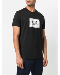 schwarzes und weißes bedrucktes T-Shirt mit einem Rundhalsausschnitt von CP Company