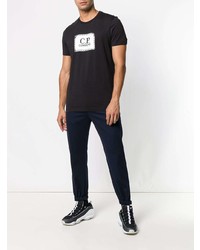 schwarzes und weißes bedrucktes T-Shirt mit einem Rundhalsausschnitt von CP Company