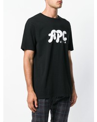 schwarzes und weißes bedrucktes T-Shirt mit einem Rundhalsausschnitt von A.P.C.