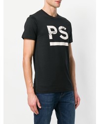 schwarzes und weißes bedrucktes T-Shirt mit einem Rundhalsausschnitt von Ps By Paul Smith