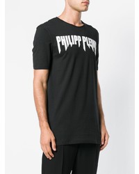 schwarzes und weißes bedrucktes T-Shirt mit einem Rundhalsausschnitt von Philipp Plein