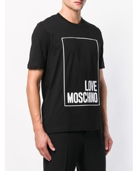 schwarzes und weißes bedrucktes T-Shirt mit einem Rundhalsausschnitt von Love Moschino