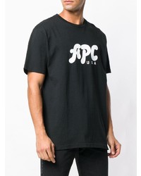 schwarzes und weißes bedrucktes T-Shirt mit einem Rundhalsausschnitt von A.P.C.