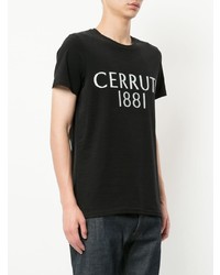 schwarzes und weißes bedrucktes T-Shirt mit einem Rundhalsausschnitt von Cerruti 1881