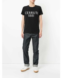 schwarzes und weißes bedrucktes T-Shirt mit einem Rundhalsausschnitt von Cerruti 1881