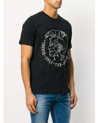 schwarzes und weißes bedrucktes T-Shirt mit einem Rundhalsausschnitt von Diesel