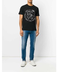 schwarzes und weißes bedrucktes T-Shirt mit einem Rundhalsausschnitt von Diesel