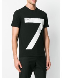 schwarzes und weißes bedrucktes T-Shirt mit einem Rundhalsausschnitt von Ea7 Emporio Armani