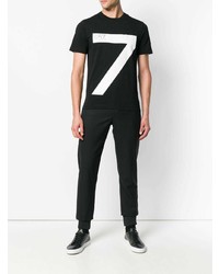 schwarzes und weißes bedrucktes T-Shirt mit einem Rundhalsausschnitt von Ea7 Emporio Armani