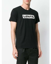 schwarzes und weißes bedrucktes T-Shirt mit einem Rundhalsausschnitt von Levi's