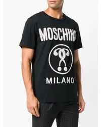 schwarzes und weißes bedrucktes T-Shirt mit einem Rundhalsausschnitt von Moschino