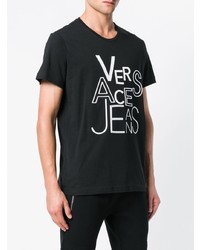 schwarzes und weißes bedrucktes T-Shirt mit einem Rundhalsausschnitt von Versace Jeans