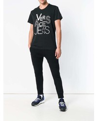 schwarzes und weißes bedrucktes T-Shirt mit einem Rundhalsausschnitt von Versace Jeans