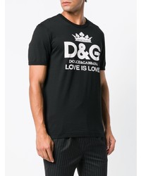 schwarzes und weißes bedrucktes T-Shirt mit einem Rundhalsausschnitt von Dolce & Gabbana