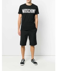 schwarzes und weißes bedrucktes T-Shirt mit einem Rundhalsausschnitt von Moschino