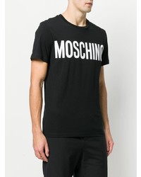 schwarzes und weißes bedrucktes T-Shirt mit einem Rundhalsausschnitt von Moschino