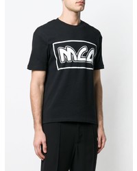 schwarzes und weißes bedrucktes T-Shirt mit einem Rundhalsausschnitt von McQ Alexander McQueen