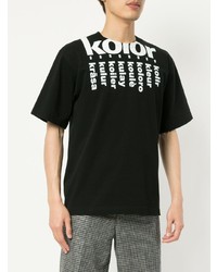 schwarzes und weißes bedrucktes T-Shirt mit einem Rundhalsausschnitt von Kolor