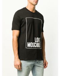 schwarzes und weißes bedrucktes T-Shirt mit einem Rundhalsausschnitt von Love Moschino