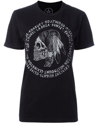 schwarzes und weißes bedrucktes T-Shirt mit einem Rundhalsausschnitt
