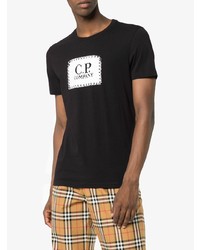 schwarzes und weißes bedrucktes T-Shirt mit einem Rundhalsausschnitt von CP Company