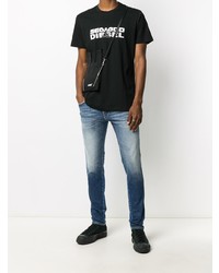 schwarzes und weißes bedrucktes T-Shirt mit einem Rundhalsausschnitt von Diesel