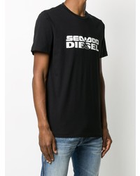 schwarzes und weißes bedrucktes T-Shirt mit einem Rundhalsausschnitt von Diesel