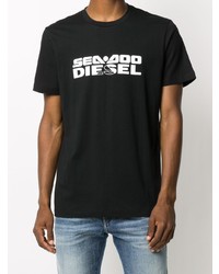 schwarzes und weißes bedrucktes T-Shirt mit einem Rundhalsausschnitt von Diesel