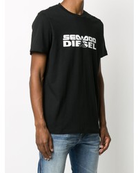 schwarzes und weißes bedrucktes T-Shirt mit einem Rundhalsausschnitt von Diesel