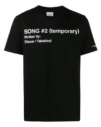 schwarzes und weißes bedrucktes T-Shirt mit einem Rundhalsausschnitt von Takahiromiyashita The Soloist