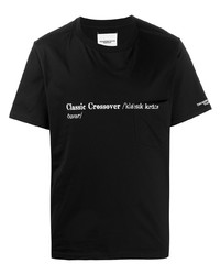 schwarzes und weißes bedrucktes T-Shirt mit einem Rundhalsausschnitt von Takahiromiyashita The Soloist