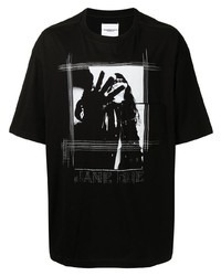 schwarzes und weißes bedrucktes T-Shirt mit einem Rundhalsausschnitt von Takahiromiyashita The Soloist