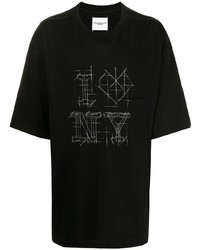 schwarzes und weißes bedrucktes T-Shirt mit einem Rundhalsausschnitt von Takahiromiyashita The Soloist