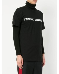 schwarzes und weißes bedrucktes T-Shirt mit einem Rundhalsausschnitt von Strateas Carlucci