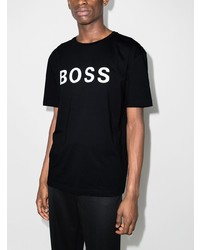 schwarzes und weißes bedrucktes T-Shirt mit einem Rundhalsausschnitt von BOSS