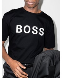 schwarzes und weißes bedrucktes T-Shirt mit einem Rundhalsausschnitt von BOSS