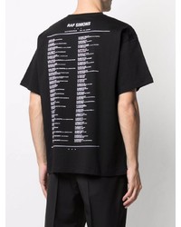 schwarzes und weißes bedrucktes T-Shirt mit einem Rundhalsausschnitt von Raf Simons