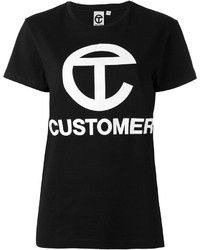 schwarzes und weißes bedrucktes T-Shirt mit einem Rundhalsausschnitt von Telfar
