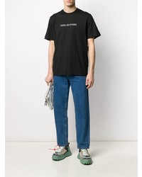 schwarzes und weißes bedrucktes T-Shirt mit einem Rundhalsausschnitt von MSGM